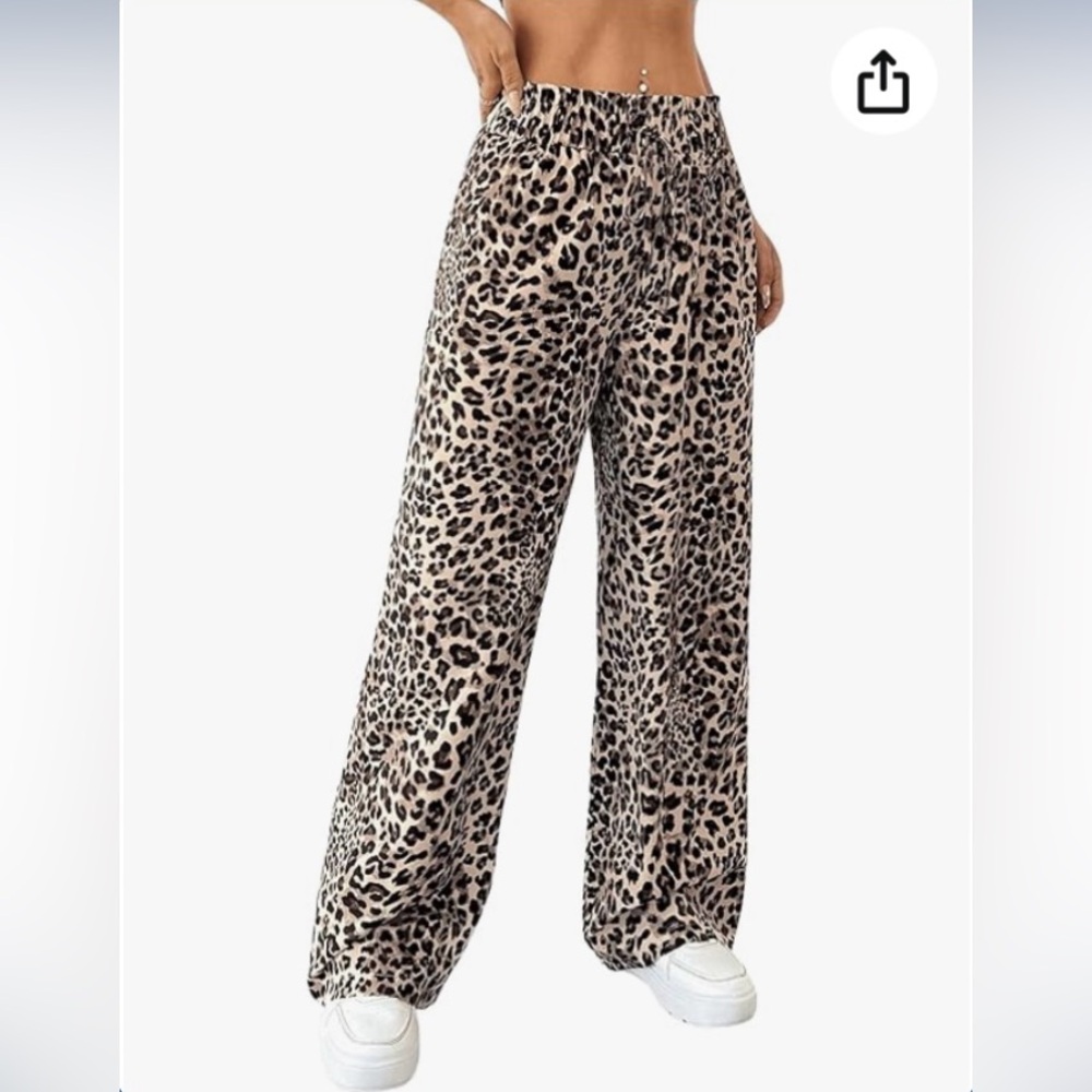 New Maeve Pant Women Size SP Petite Leopard Animal Printed Wide Leg Black Brown